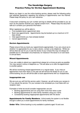 Newbridge Surgery Online Appointment Booking Policy
