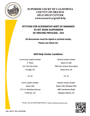 Petition for Alternative Writ of Mandate to Set Aside Suspension of Driving Privilege - DUI