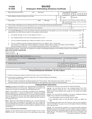 Maine W-4ME Employee’s Withholding Allowance Certificate