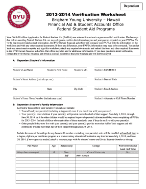 2013-2014 Verification Worksheet