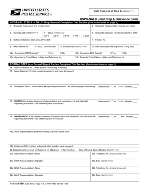 USPS-NALC Joint Step A Grievance Form