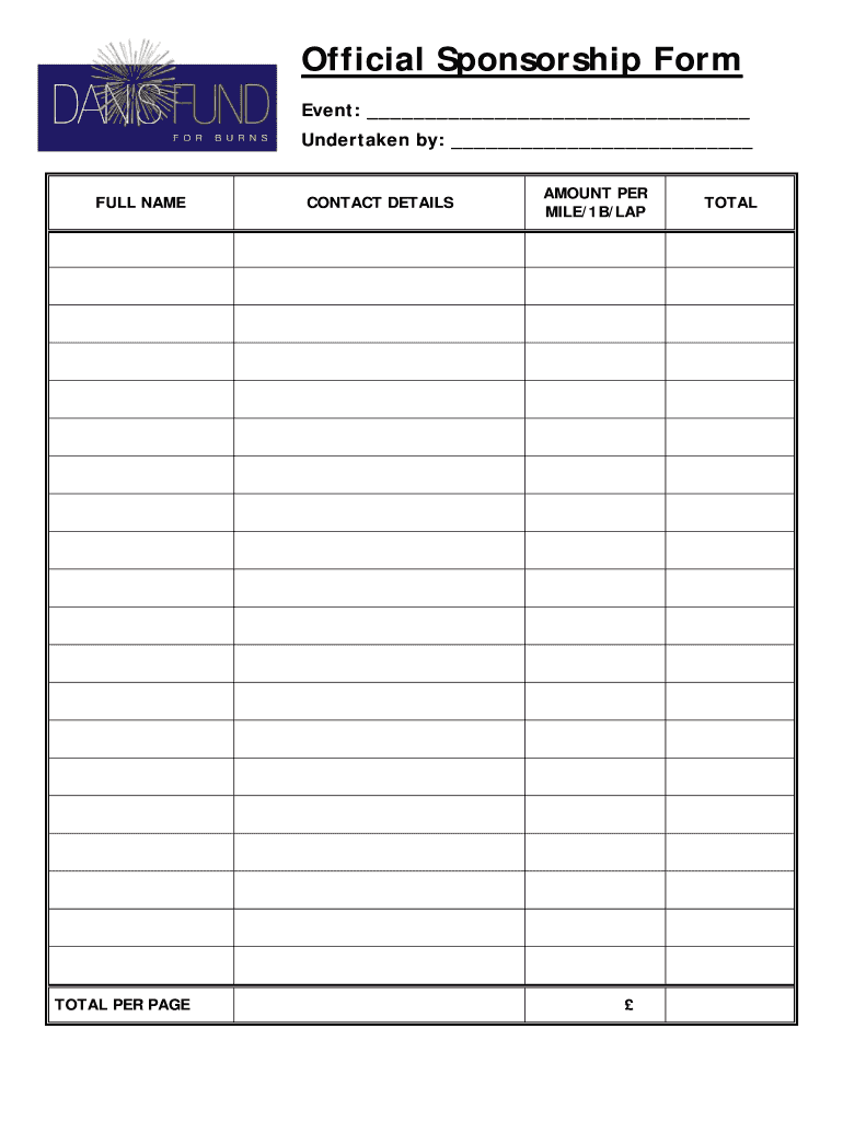 Editable Sponsorship Form Template - Fill Online, Printable With Regard To Blank Sponsor Form Template Free