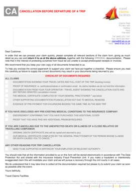 UK Trip Cancellation Claim Form