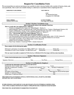 Perkins Loan Cancellation Form