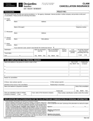 Cancellation Insurance Claim Form