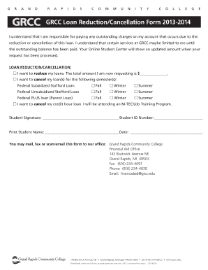 GRCC Loan Reduction/Cancellation Form