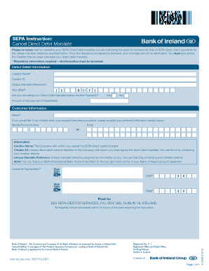 SEPA Direct Debit Mandate Cancellation Form
