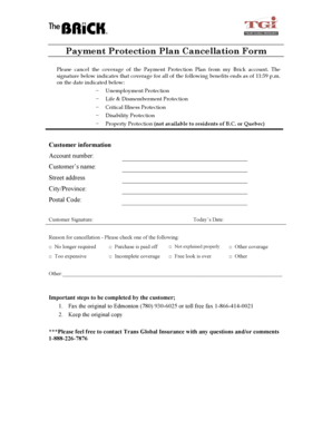 Payment Protection Plan Cancellation Form
