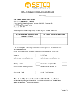 Request for Change of Address Form