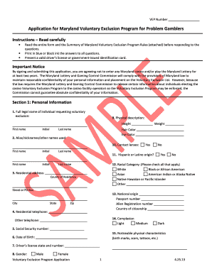 Maryland Voluntary Exclusion Program Application