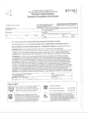 New York State and Local Sales and Use Tax Exempt Purchase Certificate