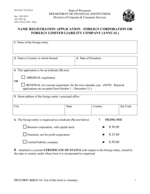 Wisconsin Foreign Corporation or LLC Name Registration Application