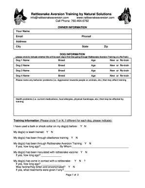 dog training business forms