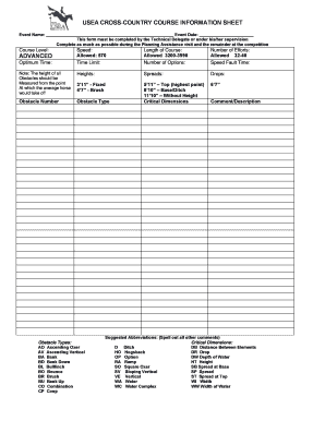 USEA Cross-Country Course Information Sheet