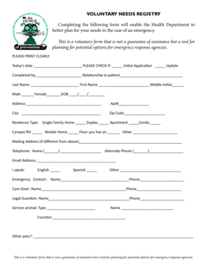 Voluntary Needs Registry Form