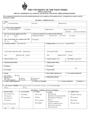 University of the West Indies Application Form