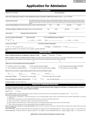 Ridgewater College Application for Admission