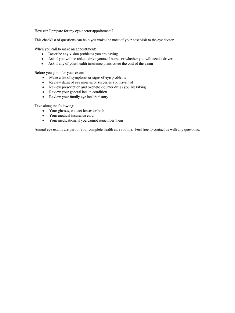 Fillable Online How can I prepare for my eye doctor appointment Fax