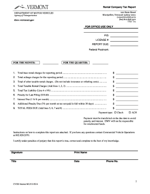 Vermont Rental Tax Report