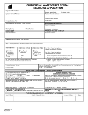 Commercial Watercraft Rental Insurance Application