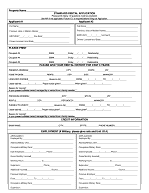 Standard Rental Application Form