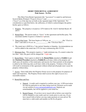Short Term Rental Agreement