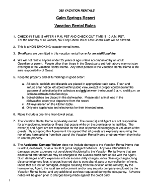 Vacation Rental Rules and Pool Safety Agreement