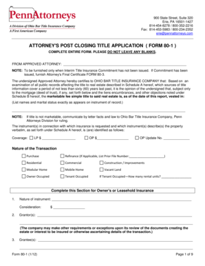 Attorney's Post Closing Title Application