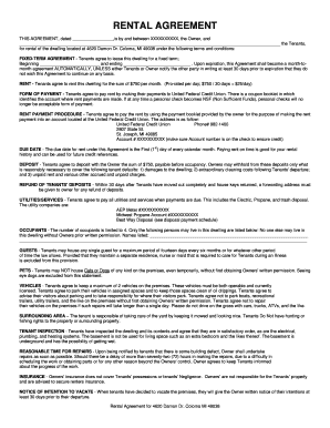 Rental Agreement for 4620 Damon Dr. Coloma MI 49038