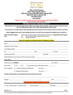 GED Official Transcript/Diploma Request Form