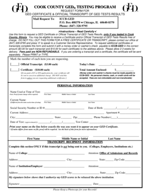 Cook County GED Certificate Request Form