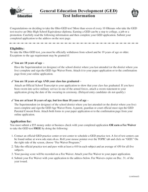 Ohio GED Test Application