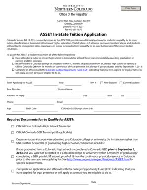 Colorado ASSET In-State Tuition Application