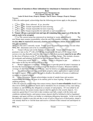 Statement of Intention to Rent Addendum
