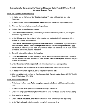 Travel and Expense Claim Form 1297