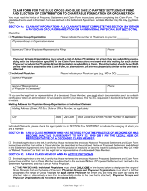 Blue Cross and Blue Shield Settlement Claim Form