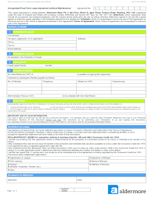Unregulated Fixed Term Lease Agreement
