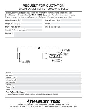 Request for Quotation for Carbide Counterbores
