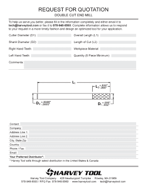 Request for Quotation for Double Cut End Mill