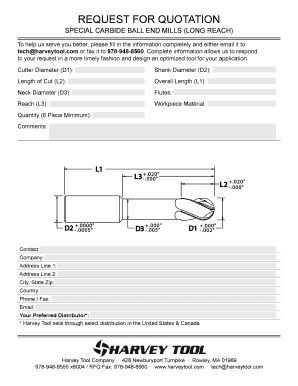 Request for Quotation for Special Carbide Ball End Mills