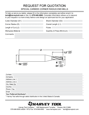 Request for Quotation for Special Carbide Corner Radius End Mills