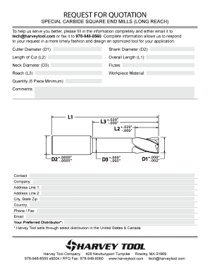 Request for Quotation for Special Carbide Square End Mills