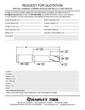 Request for Quotation for Special Carbide Corner Radius End Mills