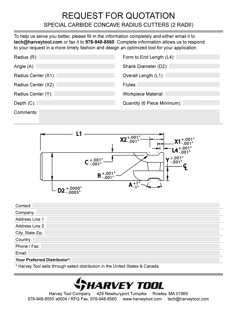 Fillable Online SPECIAL CARBIDE CONCAVE RADIUS CUTTERS (2 RADII) Fax ...