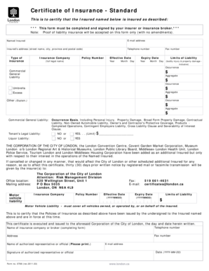 Certificate of Insurance - Standard