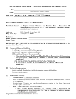 Request for Certificate of Insurance