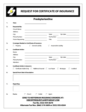 REQUEST FOR CERTIFICATE OF INSURANCE - Heffernan ...