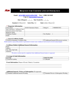 Request for Certificates of Insurance