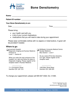 Hospital letter head format - Bone Densitometry appointment - Nuclear Medicine Department Juravinski Hospital