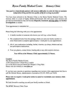 Memory Clinic Patient Information Form